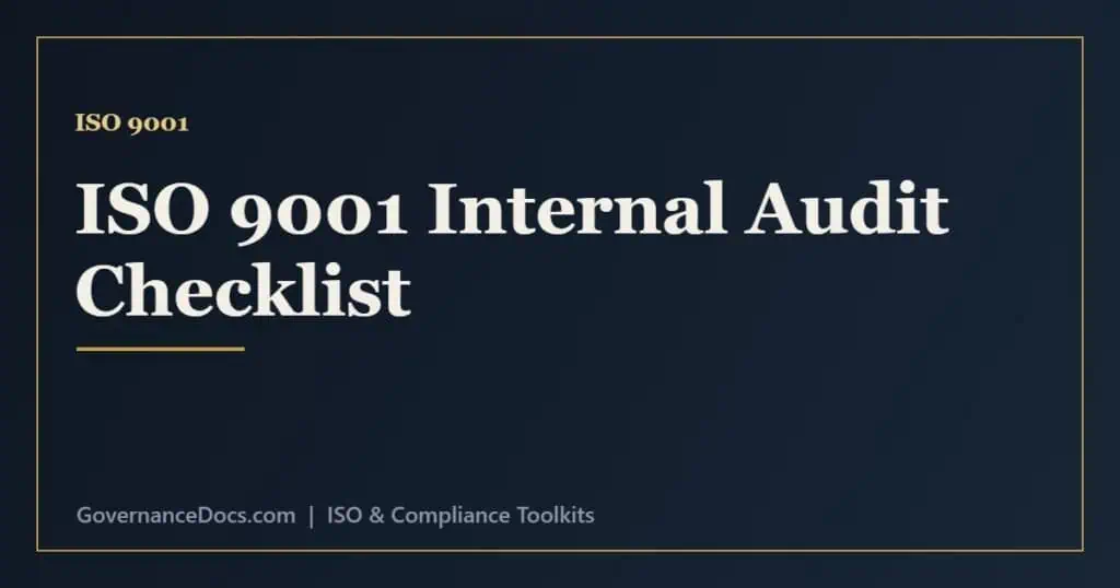 ISO 9001 internal audit checklist covering clauses 4 to 10 of the quality management system