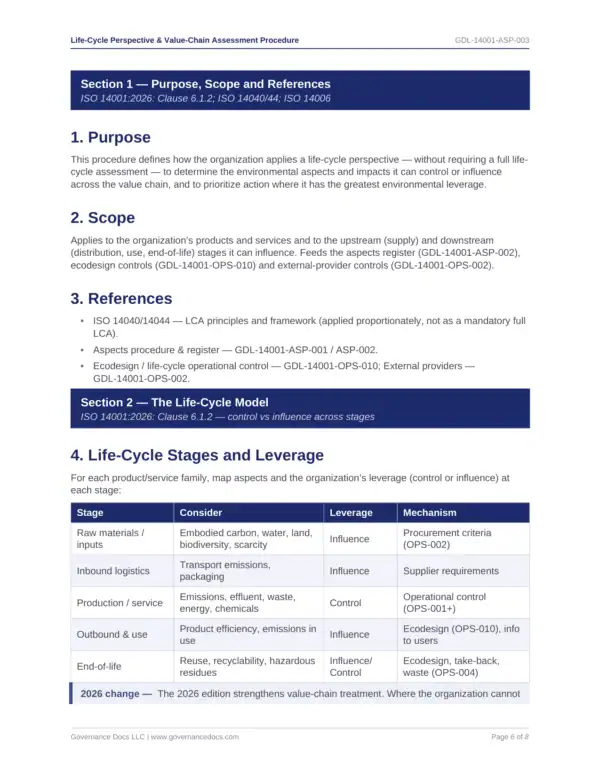 ISO 14001 toolkit sample: Life Cycle Value Chain Assessment Procedure