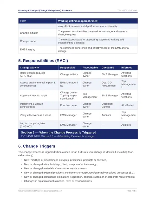 ISO 14001 toolkit sample: Planning of Changes Procedure