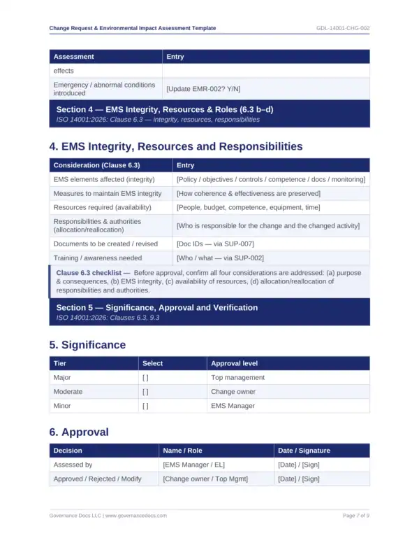 ISO 14001 toolkit sample: Change Request Environmental Impact Assessment Template