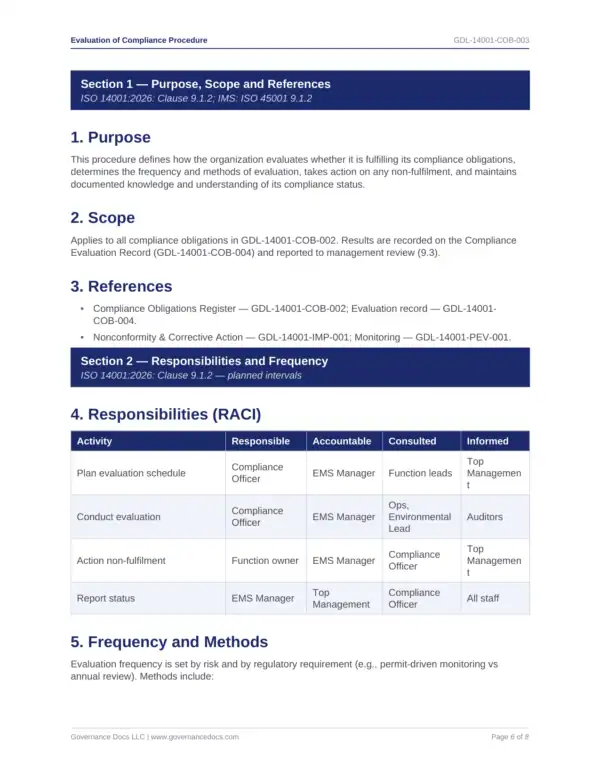 ISO 14001 toolkit sample: Evaluation of Compliance Procedure