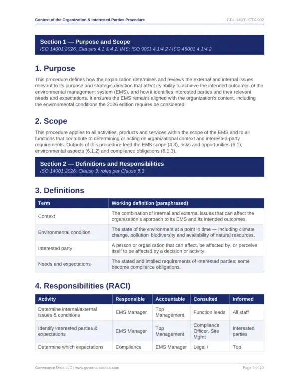 ISO 14001 toolkit sample: Context Interested Parties Procedure