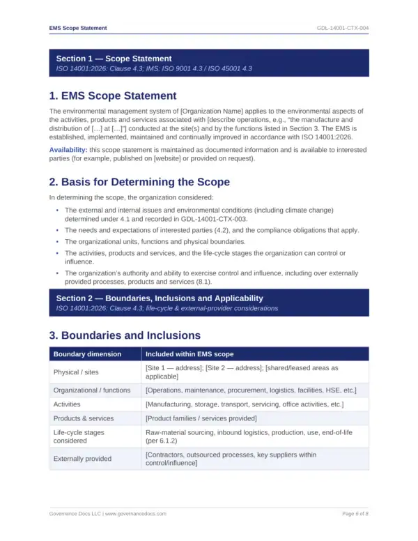 ISO 14001 toolkit sample: EMS Scope Statement