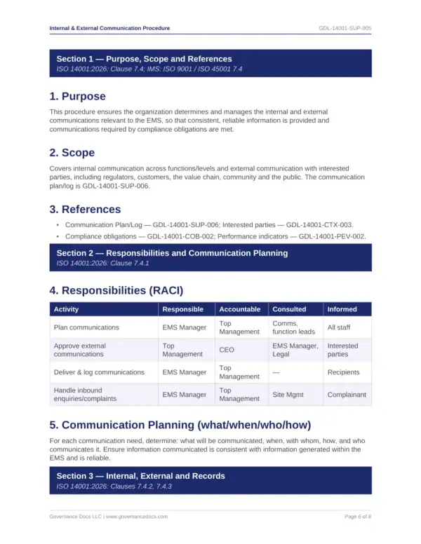 ISO 14001 toolkit sample: Internal External Communication Procedure