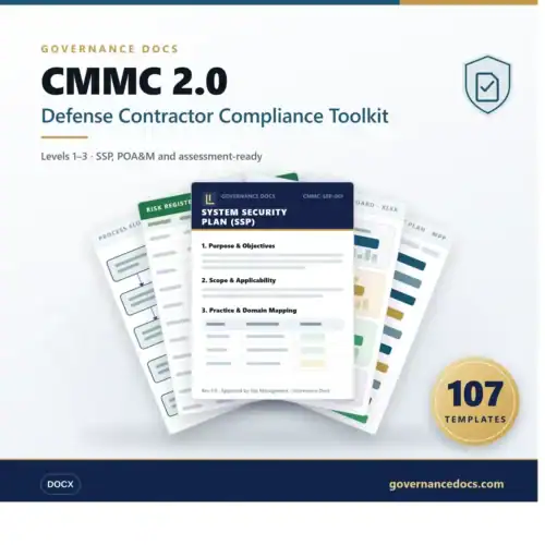 CMMC 2.0 compliance toolkit for defense contractors with templates and guidelines.