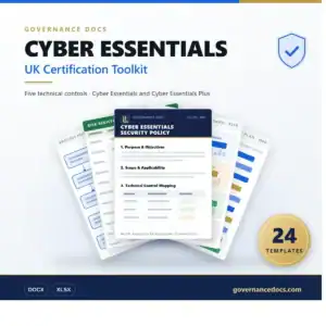 Cyber Essentials UK certification toolkit with templates and controls.