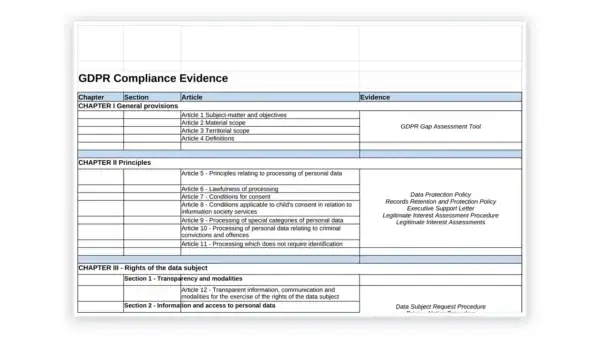 Data Protection toolkit sample: GDPR-FORM-01-1 Compliance Evidence