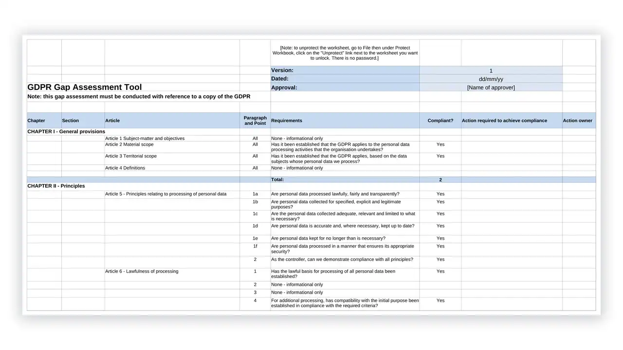 Data Protection toolkit sample: GDPR-FORM-01-3 GDPR Gap Assessment Tool
