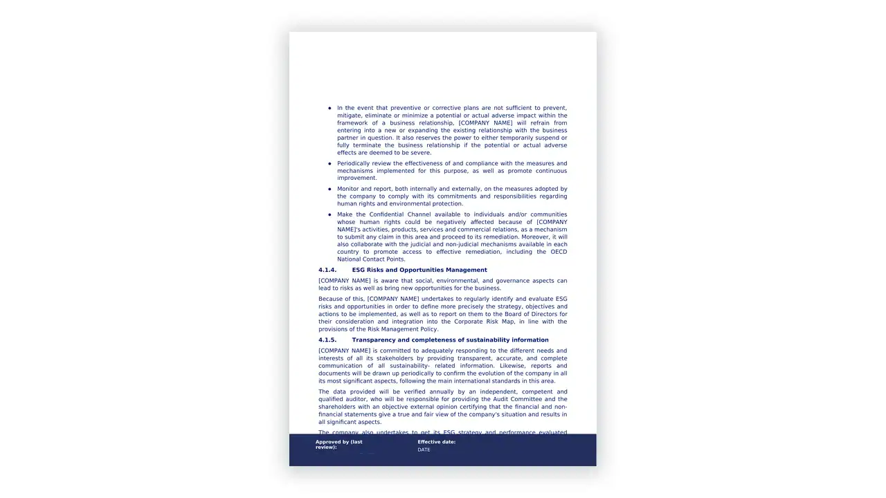 ESG toolkit sample: ESG Policy - Template 3 (Wellness)