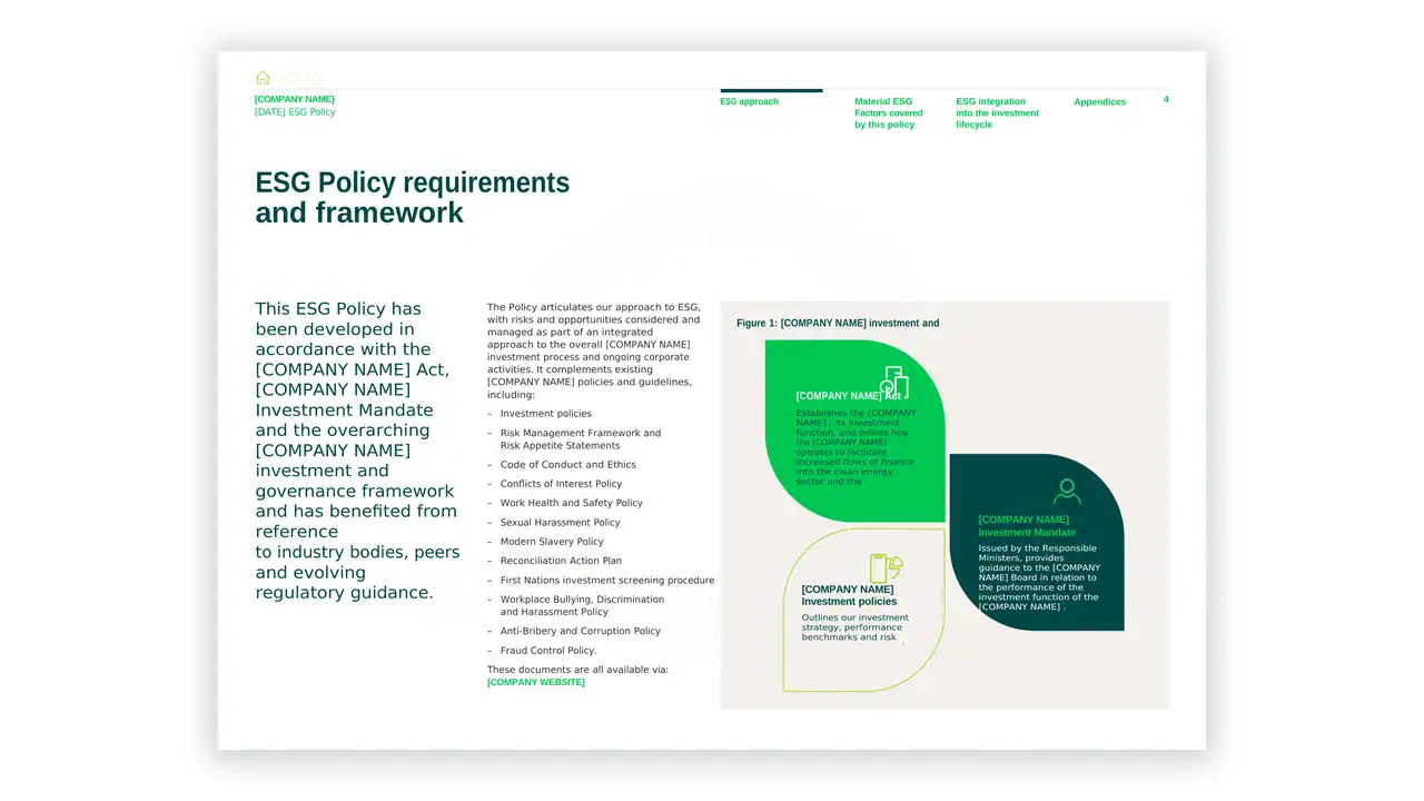 ESG toolkit sample: ESG Policy - Template 4 (Green Bank)