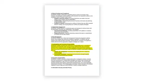 ESG toolkit sample: Corporate Governance Policy