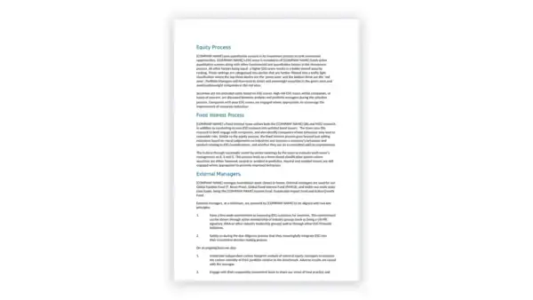 ESG toolkit sample: ESG Policy - Template 2 (Investment)