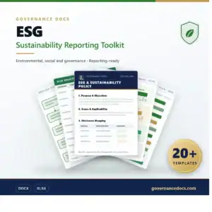 ESG Sustainability Reporting Toolkit with templates for governance and environmental reporting.