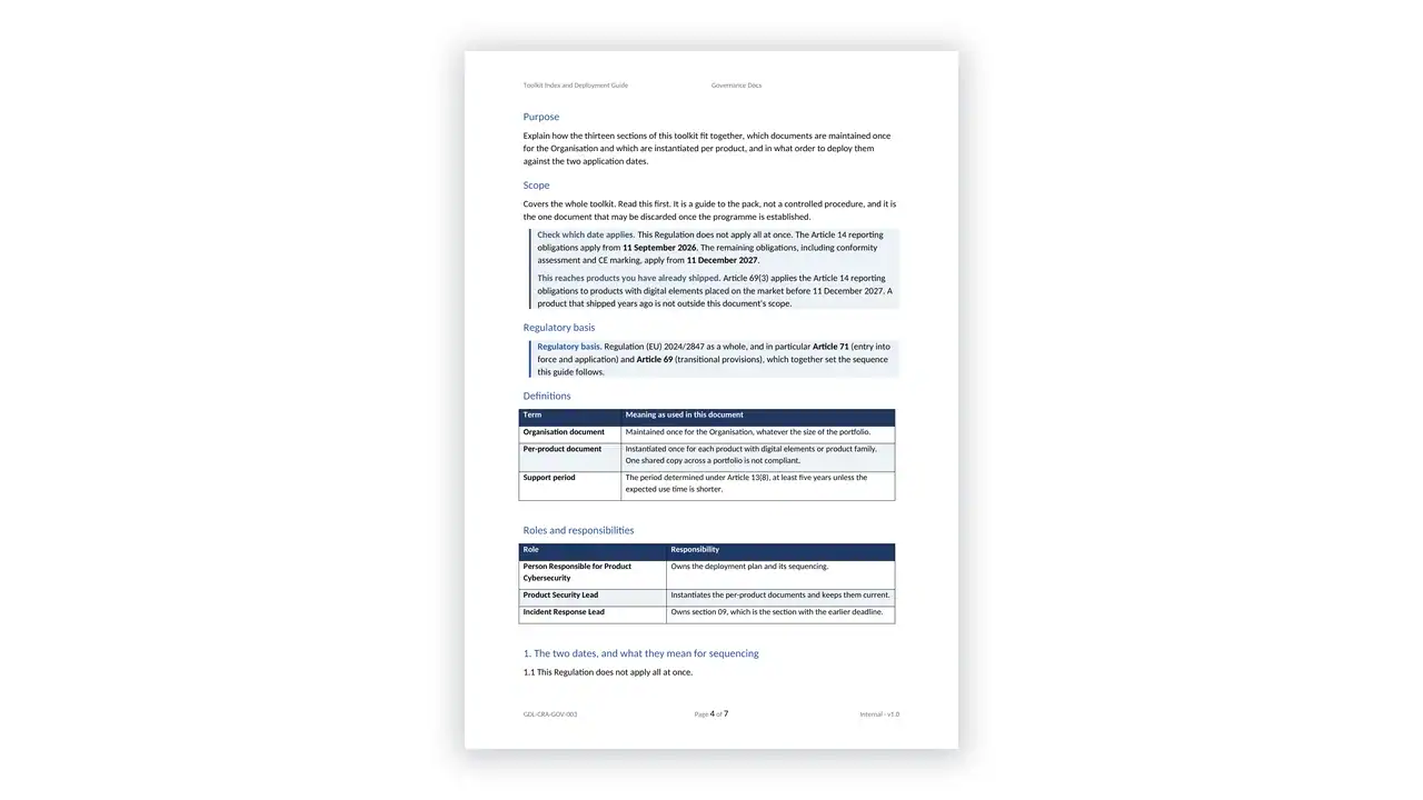 EU CRA Toolkit sample: GDL-CRA-GOV-003 - Toolkit Index and Deployment Guide