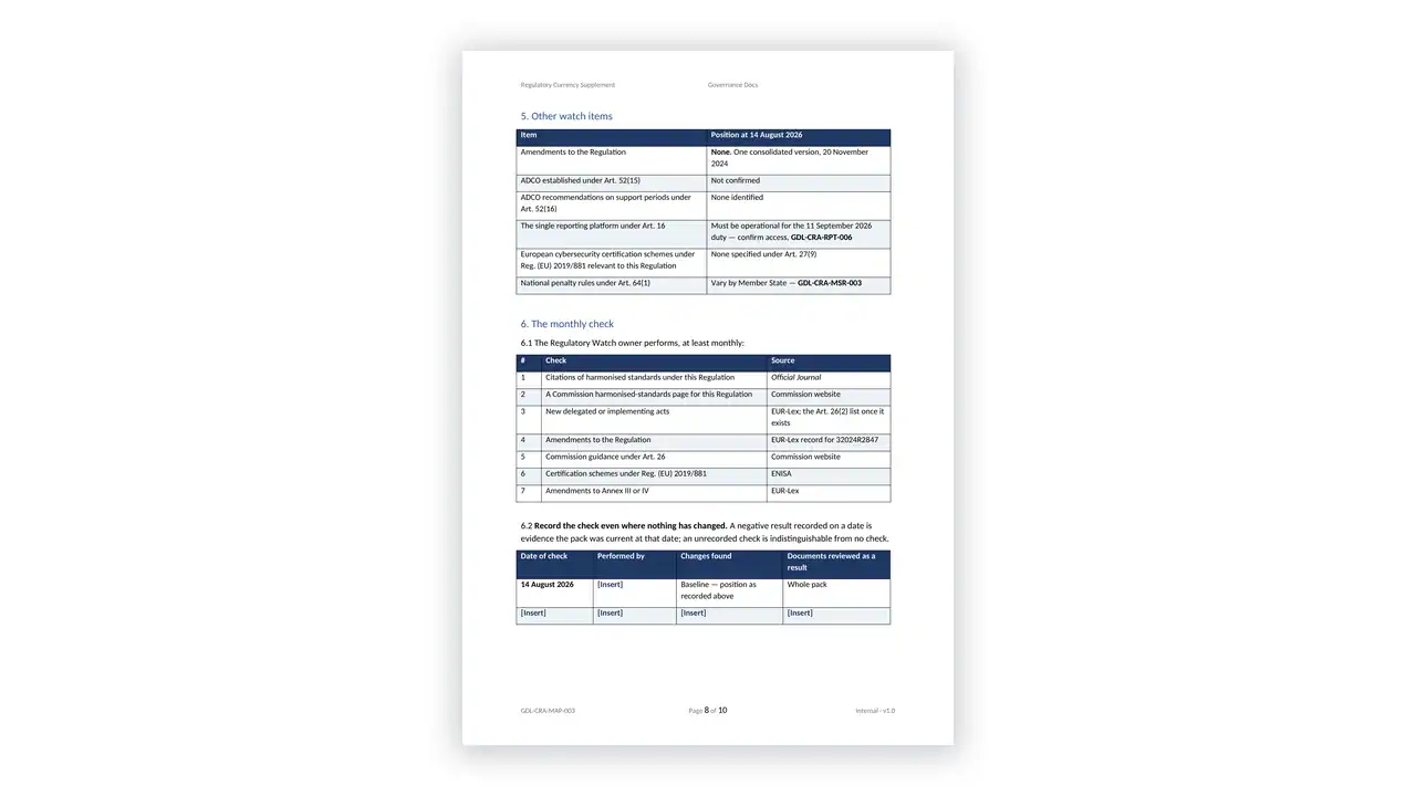 EU CRA Toolkit sample: GDL-CRA-MAP-003 - Regulatory Currency Supplement