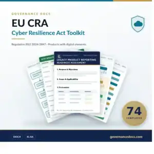 EU CRA Toolkit — 74 Regulation (EU) 2024/2847 Cyber Resilience Act templates for products with digital elements — product cover