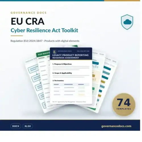EU CRA Toolkit — 74 Regulation (EU) 2024/2847 Cyber Resilience Act templates for products with digital elements — product cover