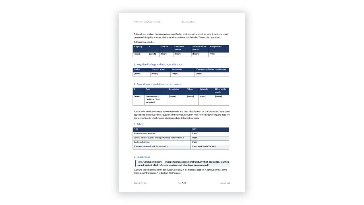EU IVDR Toolkit sample: GDL-IVD-PST-003 - Performance Study Report Template