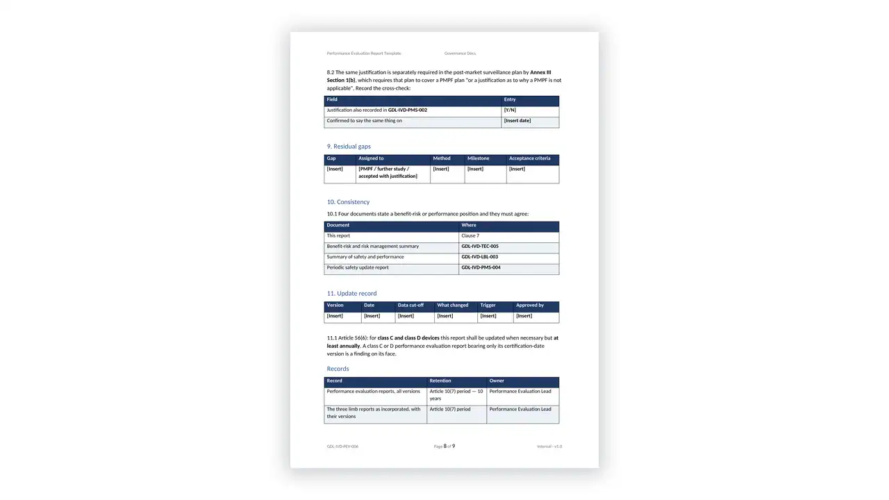 EU IVDR Toolkit sample: GDL-IVD-PEV-006 - Performance Evaluation Report Template