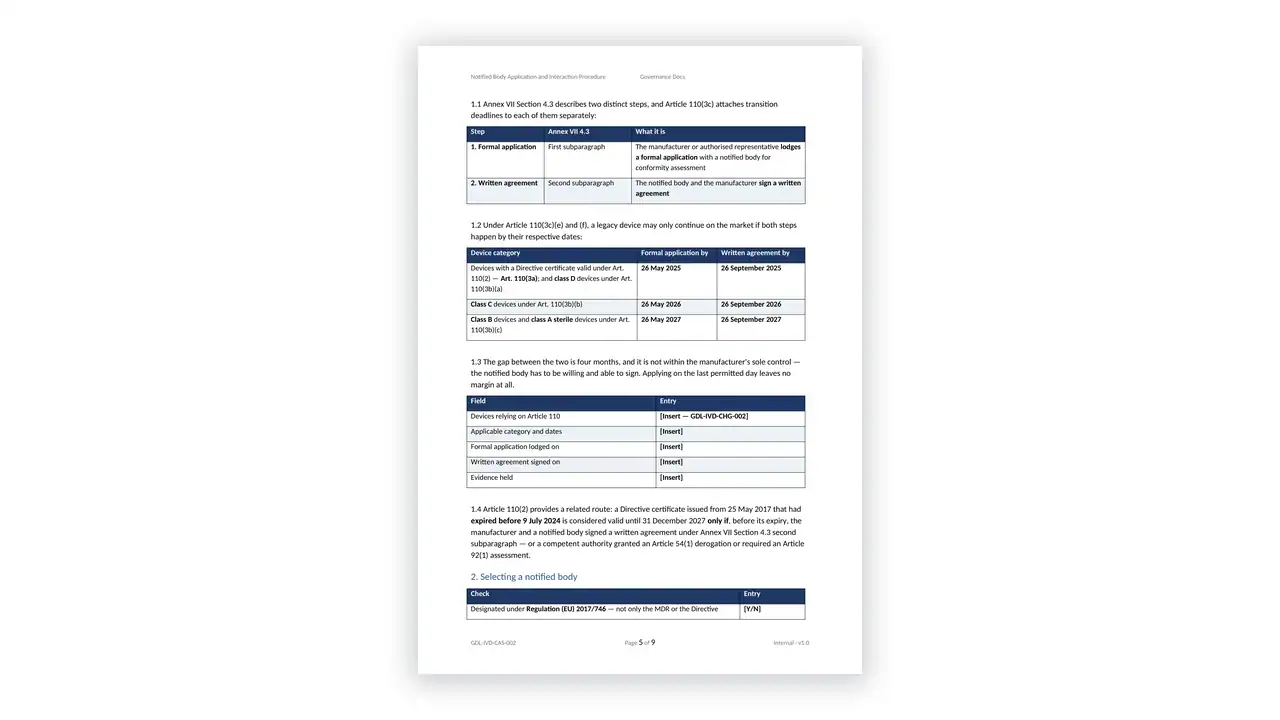 EU IVDR Toolkit sample: GDL-IVD-CAS-002 - Notified Body Application and Interaction Procedure