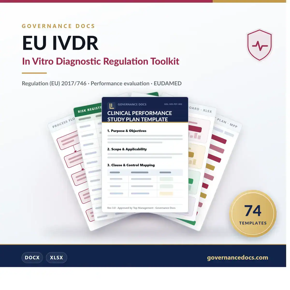 EU IVDR Toolkit — 74 Regulation (EU) 2017/746 in vitro diagnostic templates — product cover