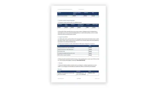 EU MDR Toolkit sample: GDL-MDR-LBL-004 - Language and Translation Control Procedure