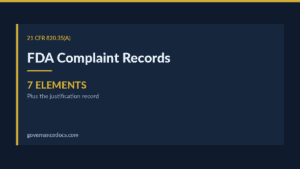 FDA Complaint Records infographic with 7 elements and justification record.