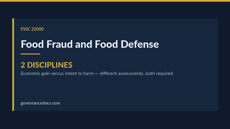 Food Fraud and Food Defense governance document cover page.