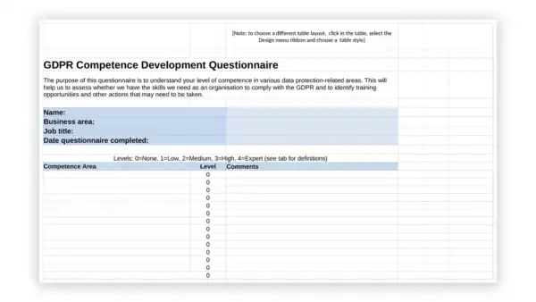GDPR toolkit sample: GDPR-FORM-02-1 GDPR Competence Development Questionnaire