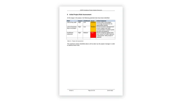 GDPR toolkit sample: GDPR-DOC-01-1 GDPR Compliance Project Initiation Document