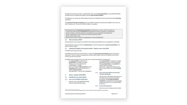 GDPR toolkit sample: Procedure Register of Processing Activities