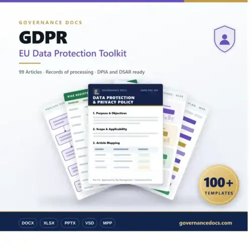 Governance Docs GDPR Toolkit cover showing included file formats