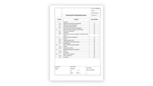 HACCP toolkit sample: Pre-Requisite Programme Manual