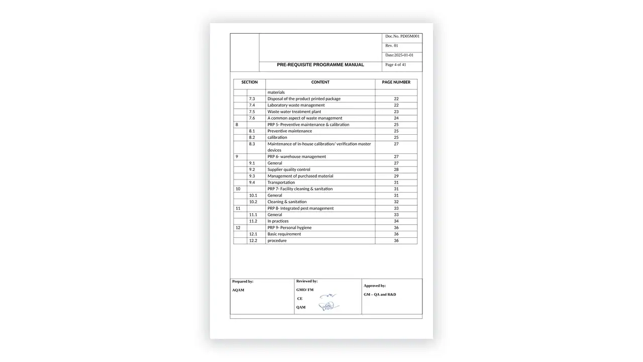 HACCP toolkit sample: Pre-Requisite Programme Manual