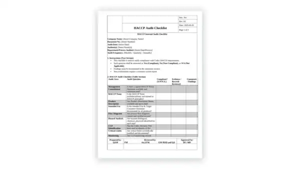 HACCP toolkit sample: HACCP Audit Checklist