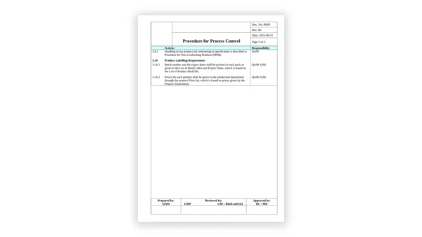HACCP toolkit sample: Process Control