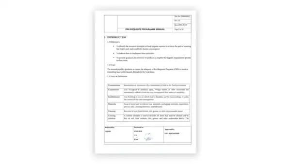 HACCP toolkit sample: Pre-Requisite Programme Manual