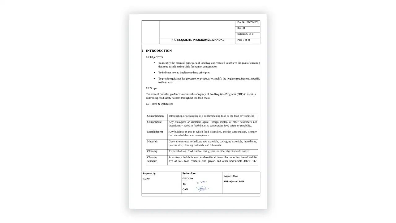 HACCP toolkit sample: Pre-Requisite Programme Manual