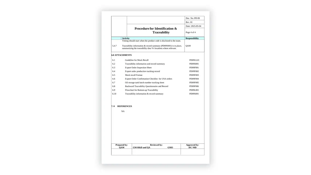 HACCP toolkit sample: Identification and Traceability