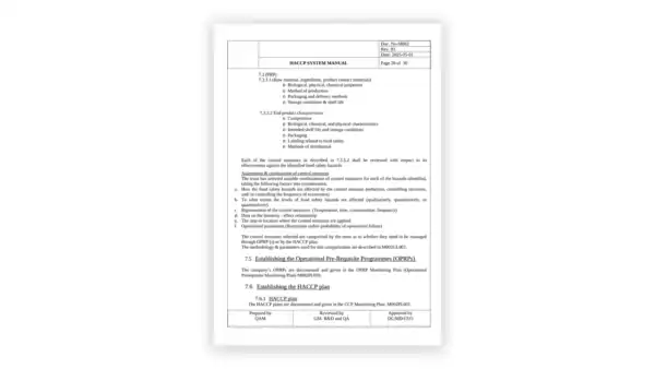 HACCP toolkit sample: HACCP Manual - Planning of Realization