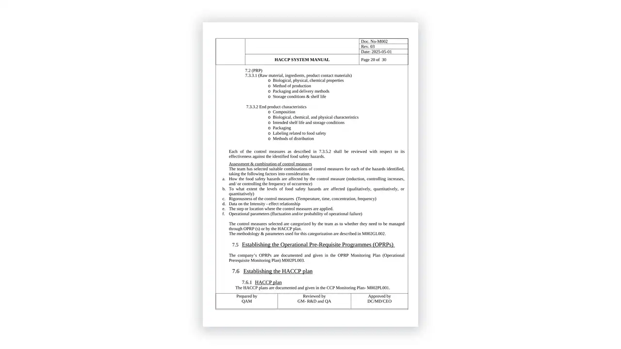 HACCP toolkit sample: HACCP Manual - Planning of Realization