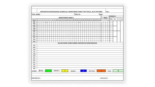 IATF 16949 toolkit sample: Tool Preventive Maintenance Schedule