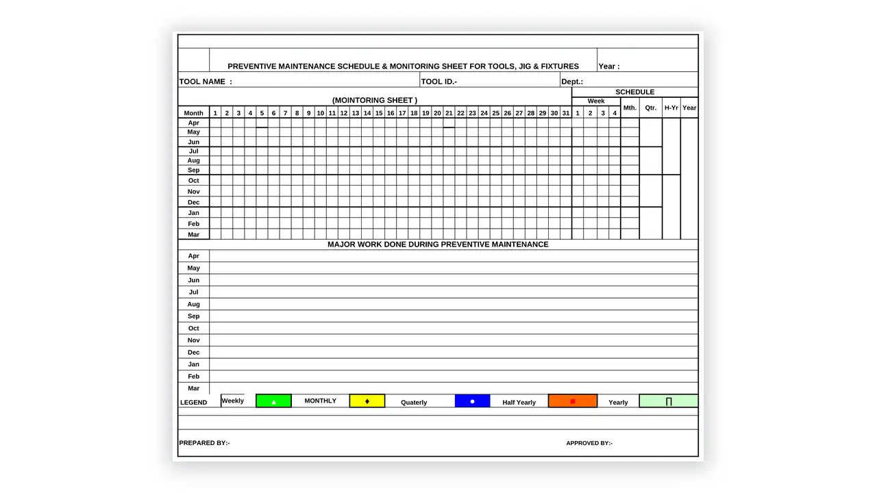 IATF 16949 toolkit sample: Tool Preventive Maintenance Schedule