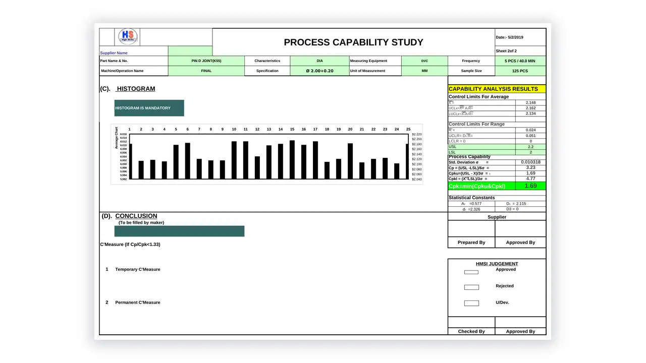 IATF 16949 toolkit sample: SPC Calculator