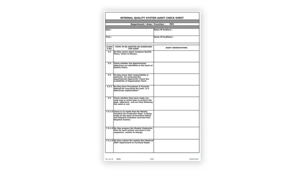 IATF 16949 toolkit sample: Internal Audit Check List