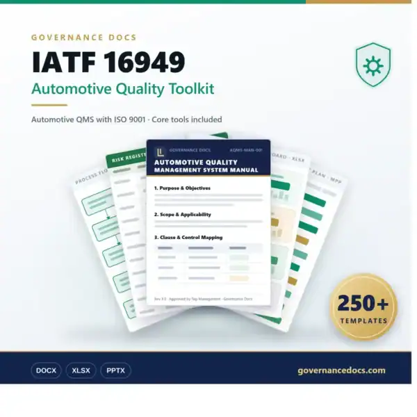 Automotive Quality Management System Manual with templates for ISO 9001.