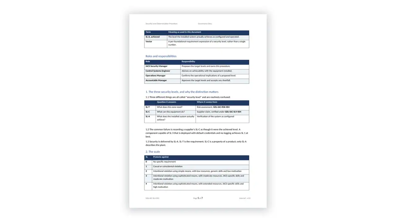 IEC 62443 Toolkit security level determination procedure for zones and conduits