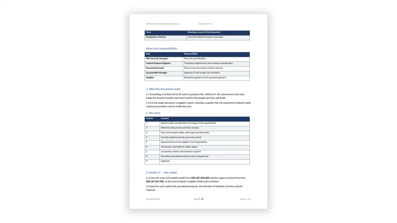 IEC 62443 Toolkit cybersecurity requirements specification template