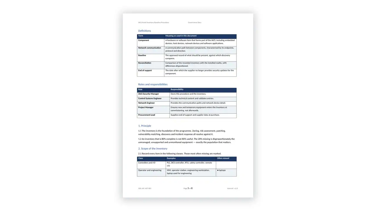 IEC 62443 Toolkit IACS asset inventory baseline procedure