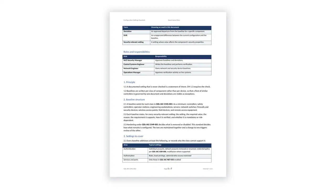 IEC 62443 Toolkit configuration settings standard for IACS components